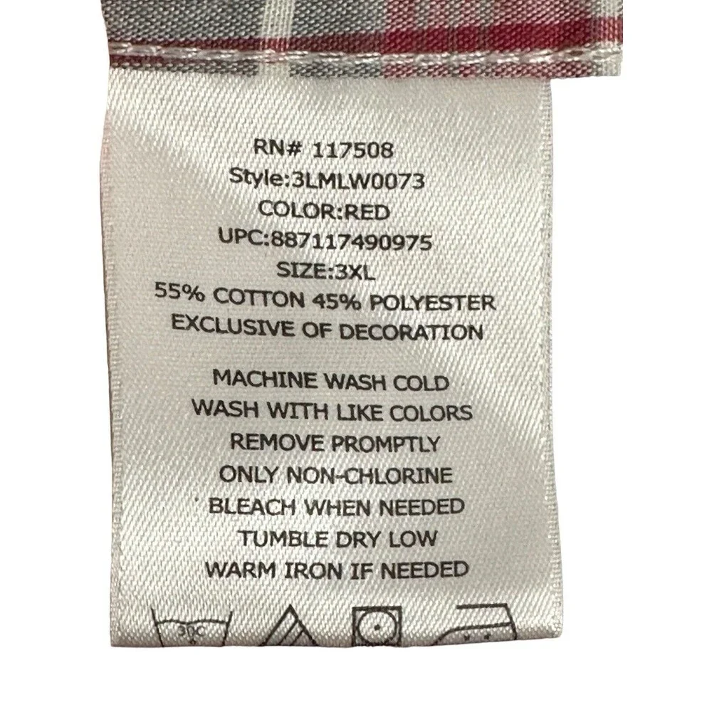 Levis Mens 3XL Shirt Pearl Snap Red Gray Multi Plaid Cotton Blend Long Sleeve L7